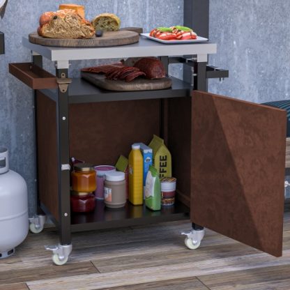 Outdoor Grill Cart With Stainless Steel Tabletop, Storage, Patio Kitchen Island With Wheels, Hooks, And Spice Rack, Waterproof Outdoor Grill Table, Movable BBQ Serving Cart Rolling Bar Cart - Image 2