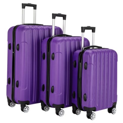 Set of 3 Spinner Wheel With Handle Trolley Case bag 20in 24in 28in ABS Aluminum Alloy Trolley Classic Color - Purple - Image 4