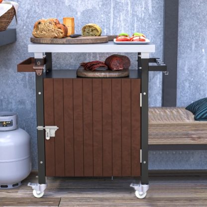 Outdoor Grill Cart With Stainless Steel Tabletop, Storage, Patio Kitchen Island With Wheels, Hooks, And Spice Rack, Waterproof Outdoor Grill Table, Movable BBQ Serving Cart Rolling Bar Cart - Image 9