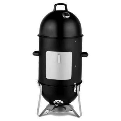 48x48x119cm Black 3-layer Oval Cylinder Smoker Iron Charcoal Grill - Image 2