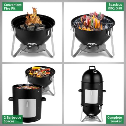 48x48x119cm Black 3-layer Oval Cylinder Smoker Iron Charcoal Grill - Image 9