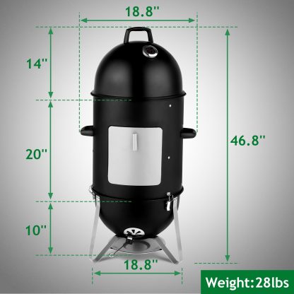 48x48x119cm Black 3-layer Oval Cylinder Smoker Iron Charcoal Grill - Image 10
