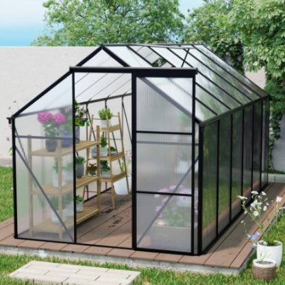 6x12 FT Polycarbonate Greenhouse Raised Base And Anchor Aluminum Heavy Duty Walk-in Greenhouses For Outdoor Backyard In All Season,Black - Image 3