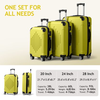 Set of 3 Trolley Case 20in 24in 28in ABS Aluminum Alloy Trolley Macaron Color - Cream Yellow - Image 5