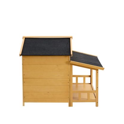 Dog House, Waterproof Dog Cage Kennel, Wooden Outdoor And Indoor Dog House, Raised Pet Kennel For Medium Dogs, Log Cabin Style With Porch,Elevated Floor,Asphalt Roof, 2 Doors, Pine Wood Natural - Image 8