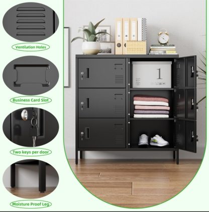 6Doors Metal Storage Locker With Card Slot,Metal Locker For Employees With Keys And Ventilation Holes,Suitable For Office, Home, Bank, School,Gym,Requires Installation,Black - Image 5