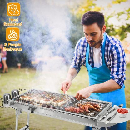 16.7x10x17.7 Inch Portable Charcoal Grill Foldable BBQ Suitcase Grill Rack For Outdoor Camping Picnic Garden BBQ - Image 8