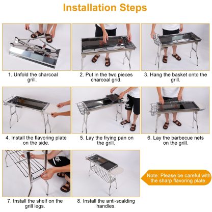 16.7x10x17.7 Inch Portable Charcoal Grill Foldable BBQ Suitcase Grill Rack For Outdoor Camping Picnic Garden BBQ - Image 9