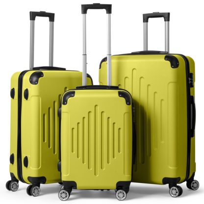 Set of 3 Trolley Case 20in 24in 28in ABS Aluminum Alloy Trolley Macaron Color - Cream Yellow - Image 3