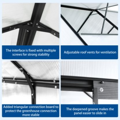 6x12 FT Polycarbonate Greenhouse Raised Base And Anchor Aluminum Heavy Duty Walk-in Greenhouses For Outdoor Backyard In All Season,Black - Image 4