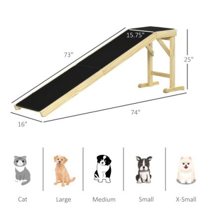 PawHut Dog Ramp For Bed, Pet Ramp For Dogs With Non-Slip Carpet And Top Platform, 74 X 16 X 25, Natural - Image 4