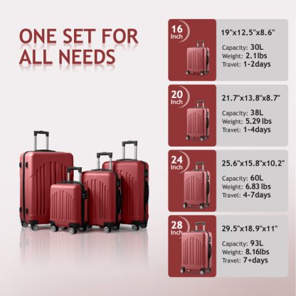 Set of 4 Curved Vertical Stripe Trolley Case 16in 20in 24in 28in ABS Aluminum Alloy Tie Rod - Image 2