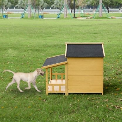 Dog House, Waterproof Dog Cage Kennel, Wooden Outdoor And Indoor Dog House, Raised Pet Kennel For Medium Dogs, Log Cabin Style With Porch,Elevated Floor,Asphalt Roof, 2 Doors, Pine Wood Natural - Image 6