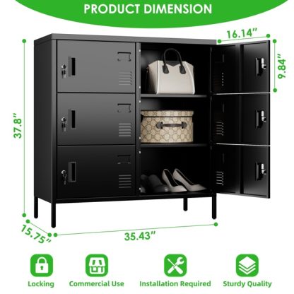 6Doors Metal Storage Locker With Card Slot,Metal Locker For Employees With Keys And Ventilation Holes,Suitable For Office, Home, Bank, School,Gym,Requires Installation,Black - Image 3