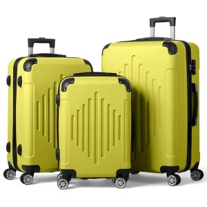Set of 3 Trolley Case 20in 24in 28in ABS Aluminum Alloy Trolley Macaron Color - Cream Yellow