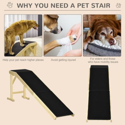 PawHut Dog Ramp For Bed, Pet Ramp For Dogs With Non-Slip Carpet And Top Platform, 74 X 16 X 25, Natural - Image 5