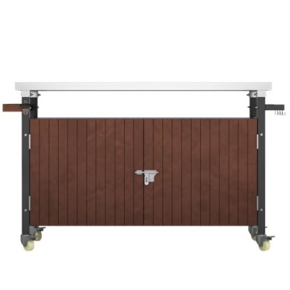 Outdoor Grill Cart With Stainless Steel Tabletop, Storage, Patio Kitchen Island With Wheels, Hooks, And Spice Rack, Waterproof Outdoor Grill Table, Movable BBQ Serving Cart Rolling Bar Cart - Image 6