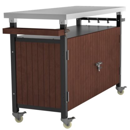 Outdoor Grill Cart With Stainless Steel Tabletop, Storage, Patio Kitchen Island With Wheels, Hooks, And Spice Rack, Waterproof Outdoor Grill Table, Movable BBQ Serving Cart Rolling Bar Cart - Image 3