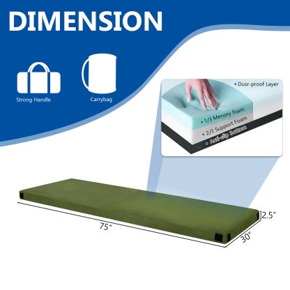 75x30x2.5in, Memory Foam, Army Green, Camping Mattress With Storage Bag - Image 2