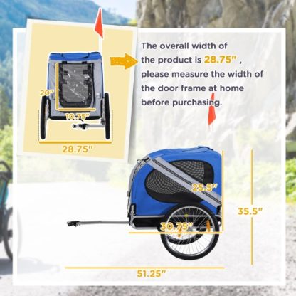 Aosom Dog Bike Trailer Pet Cart Bicycle Wagon Cargo Carrier Attachment For Travel With 3 Entrances Large Wheels For Off-Road & Mesh Screen - Image 9
