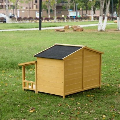 Dog House, Waterproof Dog Cage Kennel, Wooden Outdoor And Indoor Dog House, Raised Pet Kennel For Medium Dogs, Log Cabin Style With Porch,Elevated Floor,Asphalt Roof, 2 Doors, Pine Wood Natural - Image 10