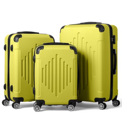 Set of 3 Trolley Case 20in 24in 28in ABS Aluminum Alloy Trolley Macaron Color - Cream Yellow - Image 4