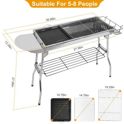 16.7x10x17.7 Inch Portable Charcoal Grill Foldable BBQ Suitcase Grill Rack For Outdoor Camping Picnic Garden BBQ - Image 5