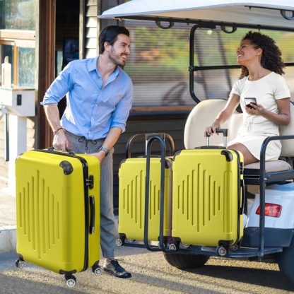 Set of 3 Trolley Case 20in 24in 28in ABS Aluminum Alloy Trolley Macaron Color - Cream Yellow - Image 9