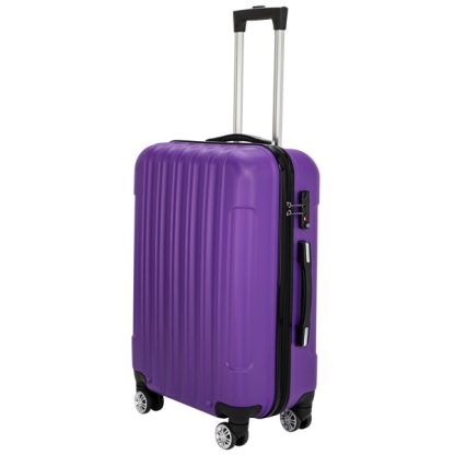 Set of 3 Spinner Wheel With Handle Trolley Case bag 20in 24in 28in ABS Aluminum Alloy Trolley Classic Color - Purple - Image 2