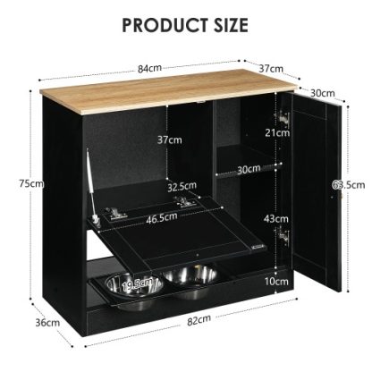 Feeding Station With 2 Lockers, Pet Feeding Station With 2 Elevated Dog Bowls, Side Hooks, Anti-tipping Kit, Hidden Pet Feeding Station For Feeding And Watering, Rattan Door, Black - Image 10