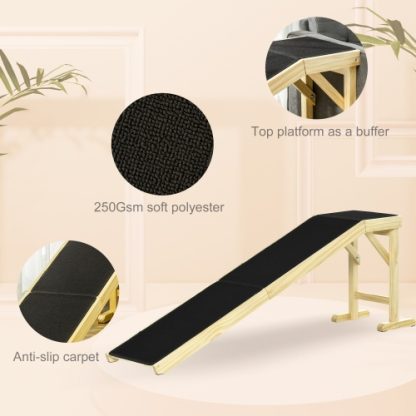 PawHut Dog Ramp For Bed, Pet Ramp For Dogs With Non-Slip Carpet And Top Platform, 74 X 16 X 25, Natural - Image 3