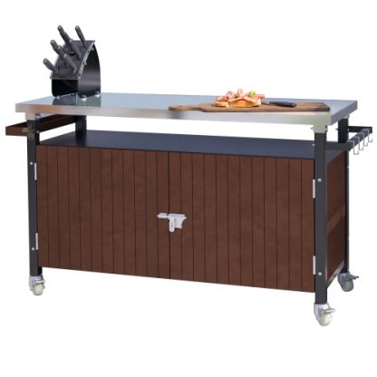 Outdoor Grill Cart With Stainless Steel Tabletop, Storage, Patio Kitchen Island With Wheels, Hooks, And Spice Rack, Waterproof Outdoor Grill Table, Movable BBQ Serving Cart Rolling Bar Cart - Image 9