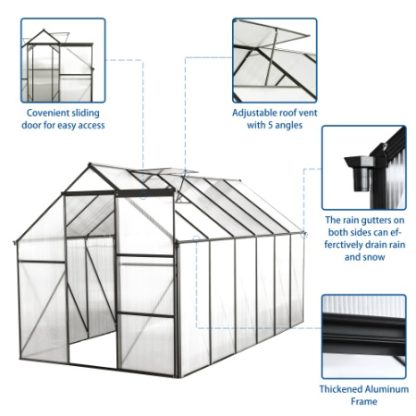 6x12 FT Polycarbonate Greenhouse Raised Base And Anchor Aluminum Heavy Duty Walk-in Greenhouses For Outdoor Backyard In All Season,Black - Image 2