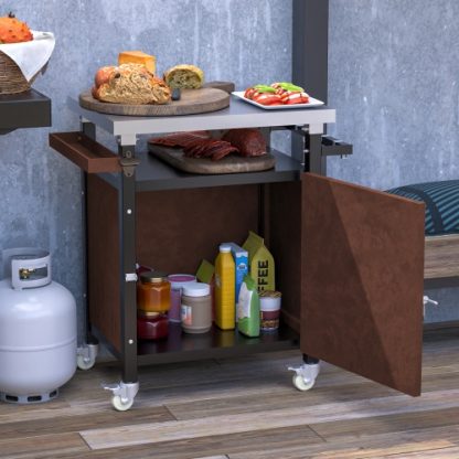 Outdoor Grill Cart With Stainless Steel Tabletop, Storage, Patio Kitchen Island With Wheels, Hooks, And Spice Rack, Waterproof Outdoor Grill Table, Movable BBQ Serving Cart Rolling Bar Cart - Image 6