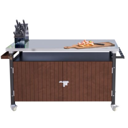Outdoor Grill Cart With Stainless Steel Tabletop, Storage, Patio Kitchen Island With Wheels, Hooks, And Spice Rack, Waterproof Outdoor Grill Table, Movable BBQ Serving Cart Rolling Bar Cart - Image 8