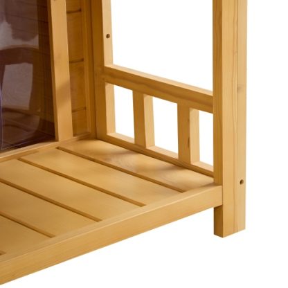 Dog House, Waterproof Dog Cage Kennel, Wooden Outdoor And Indoor Dog House, Raised Pet Kennel For Medium Dogs, Log Cabin Style With Porch,Elevated Floor,Asphalt Roof, 2 Doors, Pine Wood Natural - Image 2