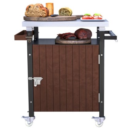 Outdoor Grill Cart With Stainless Steel Tabletop, Storage, Patio Kitchen Island With Wheels, Hooks, And Spice Rack, Waterproof Outdoor Grill Table, Movable BBQ Serving Cart Rolling Bar Cart - Image 10