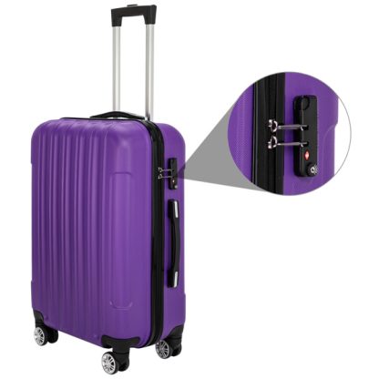 Set of 3 Spinner Wheel With Handle Trolley Case bag 20in 24in 28in ABS Aluminum Alloy Trolley Classic Color - Purple - Image 8