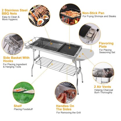 16.7x10x17.7 Inch Portable Charcoal Grill Foldable BBQ Suitcase Grill Rack For Outdoor Camping Picnic Garden BBQ - Image 7
