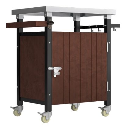 Outdoor Grill Cart With Stainless Steel Tabletop, Storage, Patio Kitchen Island With Wheels, Hooks, And Spice Rack, Waterproof Outdoor Grill Table, Movable BBQ Serving Cart Rolling Bar Cart - Image 5