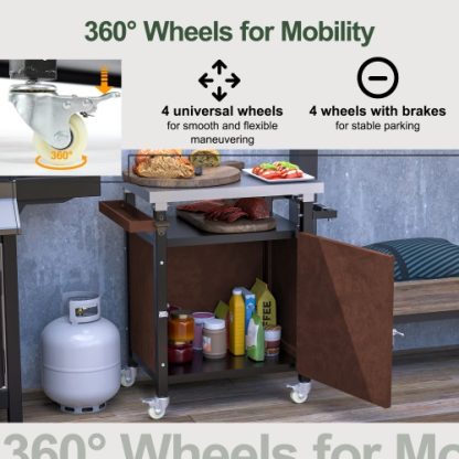 Outdoor Grill Cart With Stainless Steel Tabletop, Storage, Patio Kitchen Island With Wheels, Hooks, And Spice Rack, Waterproof Outdoor Grill Table, Movable BBQ Serving Cart Rolling Bar Cart - Image 7