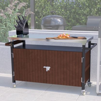 Outdoor Grill Cart With Stainless Steel Tabletop, Storage, Patio Kitchen Island With Wheels, Hooks, And Spice Rack, Waterproof Outdoor Grill Table, Movable BBQ Serving Cart Rolling Bar Cart - Image 7