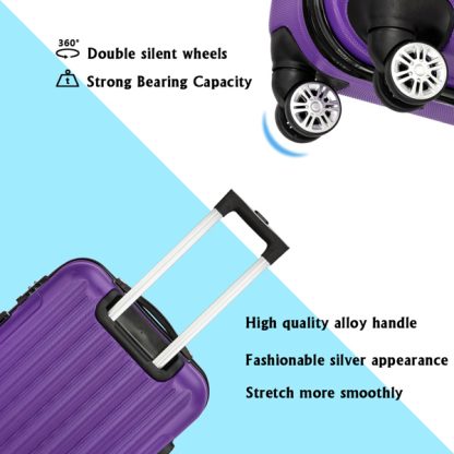 Set of 3 Spinner Wheel With Handle Trolley Case bag 20in 24in 28in ABS Aluminum Alloy Trolley Classic Color - Purple - Image 6