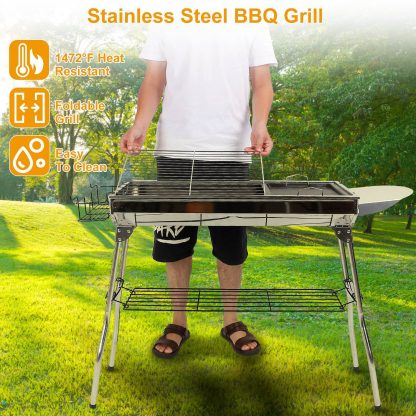 16.7x10x17.7 Inch Portable Charcoal Grill Foldable BBQ Suitcase Grill Rack For Outdoor Camping Picnic Garden BBQ - Image 4